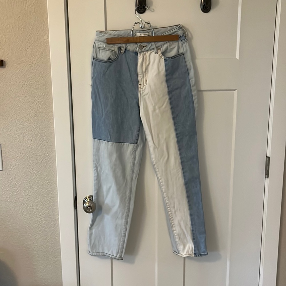 PACSUN mom jean. Patched in different denim shades. Size 26